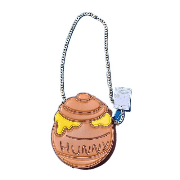 Disney Skinny Dip Winnie the Pooh Honey Pot Crossbody Gold Chain Bag Purse 11x8”